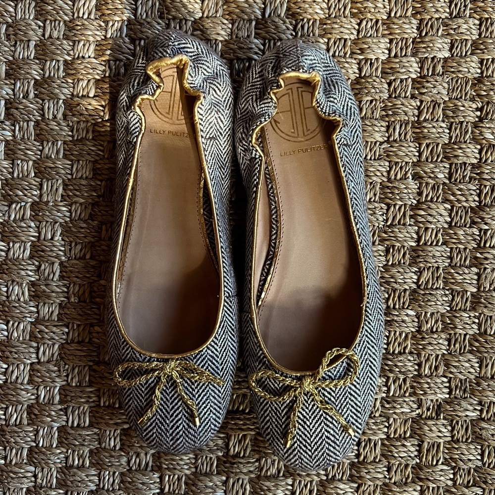 Brown Herringbone Ballet Flats